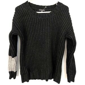 James Perse Sweater Womens Sz: 0 (XS) Black Gray Rib Knit Colorblock Crewneck